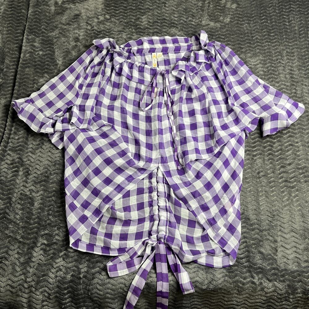 Adiva Purple Gingham Top size Medium Bow Back NWT